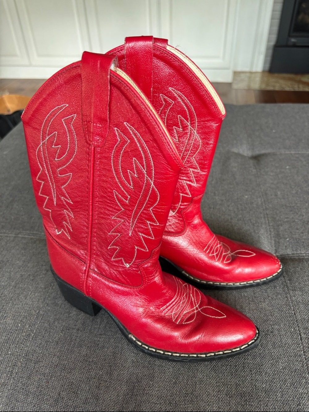 Girls Red Leather Western Cowboy Boots